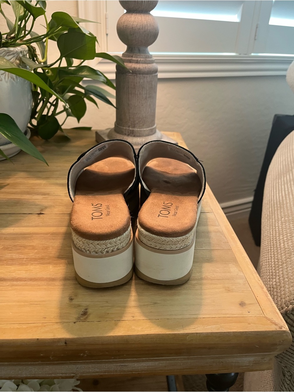 TOMS Black Canvas Wedge Slide Sandals - Picture 4 of 7
